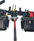 Pro Style Leather Tool Rig For Framers And Handymen With 2 Pouches And Hammer Holder Heavy Duty Multi Pocket Construction Belt