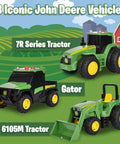 Three Pack Farm Vehicle Set With Lights And Realistic Sounds For Kids, 5 Inch Scale Featuring 7R Series Tractor, 6105M Tractor And Gator