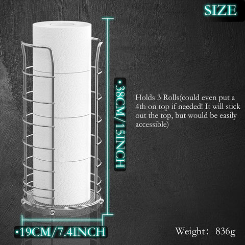 Free Standing Toilet Paper Holder Stand In Brushed Nickel Stainless Steel, Holds 3 To 4 Rolls, 15-inch height, 7.4-inch base diameter
