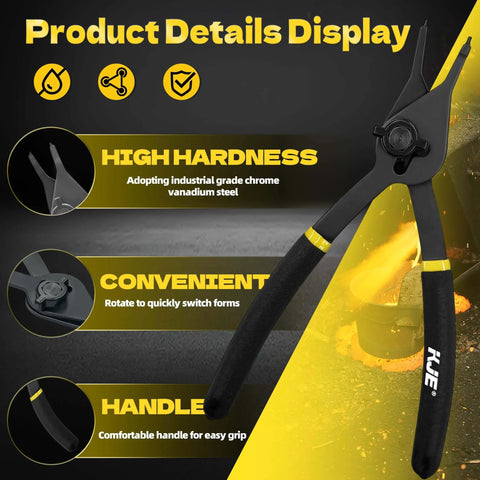 Beefy Twelve Piece Heavy Duty Snap Ring Pliers with straight jaw tips showing high hardness, convenient switching, and ergonomic handle