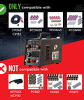 Dual Voltage Plasma Cutter 55A Portable with Non Touch Pilot Arc, LED Panel shown with compatible and non-compatible parts.