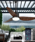 Walnut 42 Inch Outdoor Ceiling Fan With Lights Waterproof Remote App Control for patios