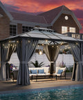 10x12 Hardtop Aluminum Framed Outdoor Gazebo With Double Polycarbonate Roof For Patio And Garden Hangout Ready Durable Pavilion