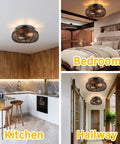 2 Light Rattan Ceiling Light 12.6 Inch Semi Flush Mount Handwoven Boho Brown Farmhouse Cage Fixture in Bedroom, Kitchen, Hallway