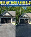 Heavy Duty Super Wet Look Stone And Concrete Sealer One Gallon used on driveway, transforming dull concrete into a glossy finish.