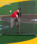 Heavy Duty L Screen Pitching Net For Baseball And Softball Batting Cage 7x7 Beefed Up Backyard Protector in use on field