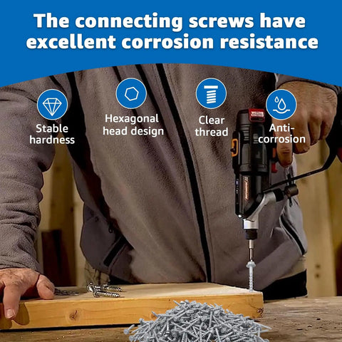 Heavy Duty Joist Hanger Screws Size Nine By One Point Five Inch Structural Fasteners being installed with a power drill on wood.