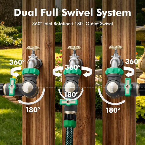 Beefy Heavy Duty Metal Water Hose Elbow Connector With 360 Degree Swivel Inlet And 180 Degree Swivel Outlet, Flexible Angled Hose Fitting For Tight Spaces And Hard-To-Reach Faucets, brass elbow on outdoor faucet