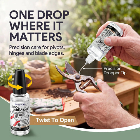 Pruner Lubricant For Garden Tools, Hedge Trimmer Oil For Blades, Pruning Shears Oil, Keeps Pivot Joints Smooth And Slick, Reduces Friction, Protects Exposed Metal, 1 Fl Oz bottle with dropper tip on pruning shears