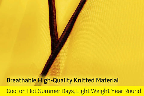 Close-up of breathable high-quality knitted material of Pocket Safety Vest With 360 Degree Reflective Hi Vis Strips Fluorescent Yellow For Men And Women XL Size With Built In Chest Pockets For Tools And Phone