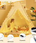 USB Rope Lights Indoor Color Changing 33ft 100 LED String Lights With Remote 18 Color Options illuminating a tent setup