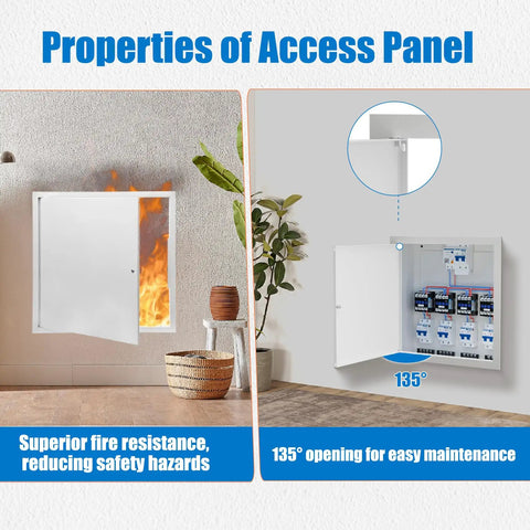 Rugged 18x24 Metal Access Panel For Drywall And Ceiling with 135° opening for maintenance, showcasing fire resistance properties.