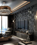 Interior with Dope 3D Wall Panels Star Textured PVC Tiles For Modern Interior Decor 19.7x19.7 Inches Pack Of 12 TV wall area