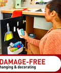 Woman organizing kitchen with Medium Wire Hooks Set With 3 Hooks And 4 Strips Damage Free Wall Hangers No Tools Needed
