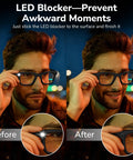 Before and after using LED Light Blocking Stickers For Meta Glasses Gen 1 And 2 Wayfarer Skyler Headliner Oakley HSTN.