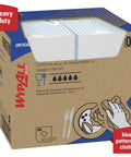 Box of CriticalClean High Capacity Heavy Duty Foodservice Cloths with blue pattern showing 300 sheets.