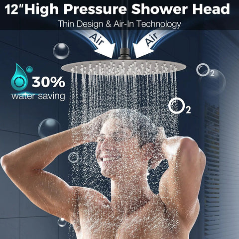 Oil Rubbed Bronze 12 Inch Rain Shower Head With 16 Inch Adjustable Extension Arm 304 Stainless Steel High Pressure Rainfall Showerhead showering man