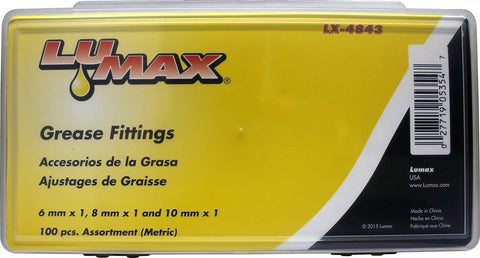 Grease Fitting Assortment Kit 100 Piece SAE And Metric Sizes With 6mm 8mm And 10mm Fittings Straight 45 Degree And 90 Degree Angles