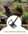60 Inch Adjustable 2-In-1 Garden Hoe With Ultra Sharp Blade And Tines For Weeding And Soil Loosening shown in various uses