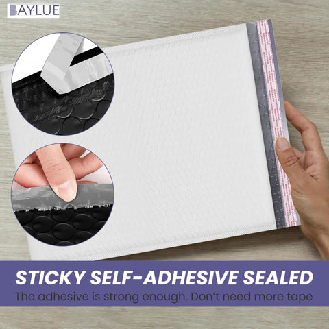 10x13 Inch Poly Bubble Mailers With Self Seal Padded Envelopes For Thick Books, Air Cushioned Protection showing adhesive seal