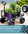 Garden cart with plants and inset image of wheel showcasing the Heavy Duty Internal Tooth Star Lock Washer Kit For Quick One Way Locking On Axles 49 Piece Set With Oiled Phosphate Finish For Rust Resistant Outdoor Gear And Mechanical Fixes.