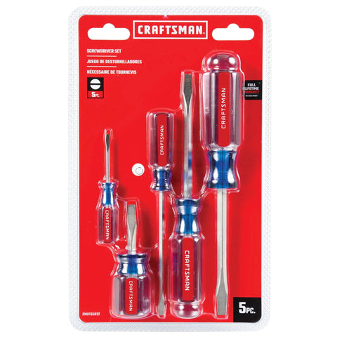 5 Piece Slotted Screwdriver Set With Alloy Steel Blades, Heat Treated For Tough Durability, Satin Nickel Finish, Comfort Grips