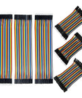 Rainbow-colored cables from 240-Piece Dupont Jumper Wire Kit with 10cm and 20cm Cables, 40-Pin M-F M-M F-F Connectors