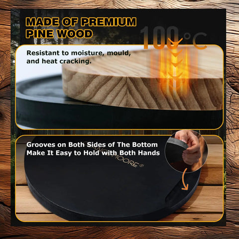 Close-up of Two Pack 10.8 Inch Tabletop Fire Pit Mats Set For Solo Stove Mesa And Mesa XL, highlighting pine wood texture and grooves.