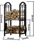 Five Piece Firewood Log Rack And Tools Set For Fireplace And Fireside Use Black Storage Holder For Logs And Lumber Rust Resistant Finish Indoor Outdoor Stacking Stand Built To Last And Boss Easy Access "Black firewood rack with tools, 15in by 13in by 29in, holding stacked logs