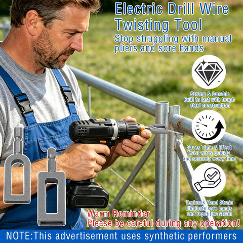 Heavy Duty Drill Powered Wire Twister With 1/4 Hex Shank For Fast Electric Fence Connections and Barbed Wire Binding in use.
