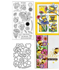 Stamps and Dies Set for Card Making and Scrapbooking with Clear Rubber Stamps and Metal Cutting Dies featuring bees and floral motifs.