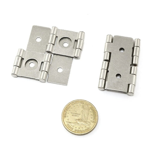 4 Pack White Nickel Screen Hinges For Kitchen Furniture 360 Degree Swivel Double Acting Heavy Duty Iron Folding Hardware With Mounting Screws retro style hinges shown with a coin for size comparison