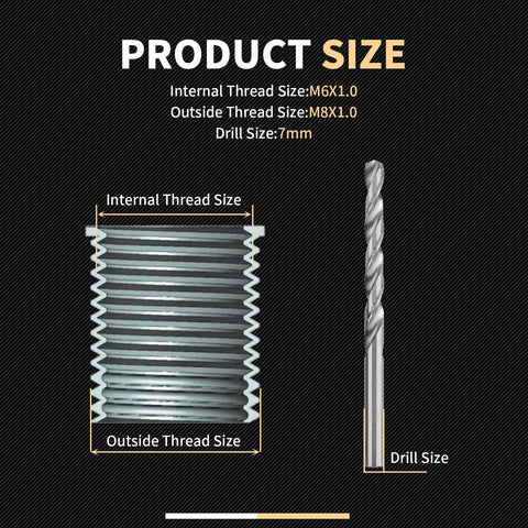 Front view of SENNMONN M6X1.0 thread repair kit: stainless steel insert and drill bit (two components).