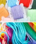 Rainbow Embroidery Floss Set With 50 Skeins In Bright Colors 12 Floss Bobbins And 1 Needle Threading Tool Each Skein About 8.75 Yards Long With 6 Strands Polyester Colorfast For Cross Stitch Friendship Bracelets And All Your DIY Craft Projects displayed in vibrant hues.