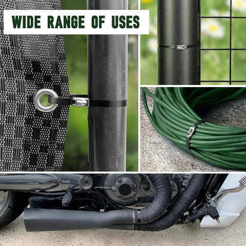 Stainless Steel Cable Tie Gun With 200 Heavy Duty 304 Stainless Zip Ties for various outdoor applications and vehicle exhausts.