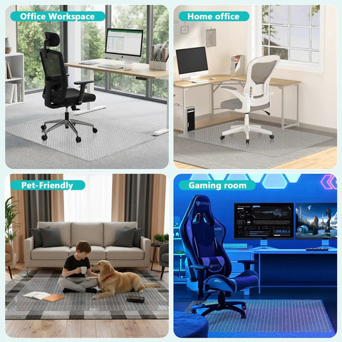 Heavy Duty Desk Chair Mat For Low Pile Carpet With Lip 48 X 60 Clear Plastic Floor Protector For Smooth Rolling Office And Computer Chairs At Home For Everyday Home Office Use in various room settings.