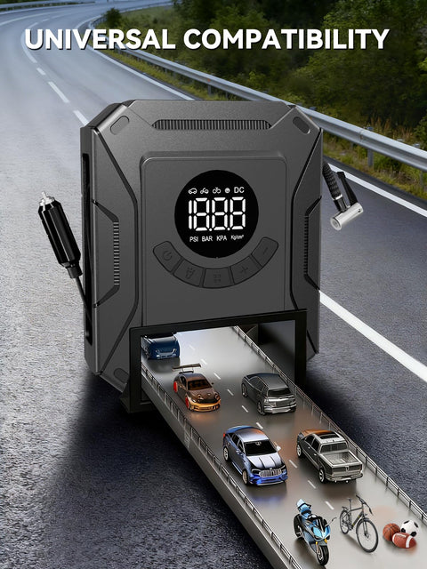 Portable Tire Inflator Air Compressor With 150 PSI Fast Inflation No Battery Needed 12V DC Car Adapter Auto Shut Off