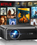 Smart Outdoor Projector With Built In Apps And 4K Support, WiFi And Bluetooth, Auto Focus, Dual Speakers, displayed with movie apps