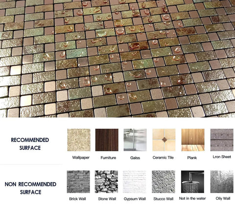 Self Adhesive Aluminum Backsplash Tiles Kit 5 Sheets Bronze Brown Peel And Stick for recommended surfaces including wallpaper.