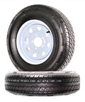2 Pack ST175 80R13 Trailer Tire Rim Assembly With 13 Inch White Spoke Wheel, 5 Lug On 4.5 Inch Hub, Radial Tire, 50 PSI, 1360 Lb Load