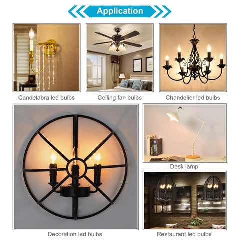 Application of LED E12 Candelabra Bulbs 4W 2700K Warm White in chandeliers, ceiling fans, sconces, and desk lamps