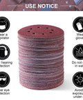 Stack of 150 Piece Sanding Disc Set With 60 80 100 120 150 180 240 320 400 600 Grits 5 Inch 8 Hole Hook And Loop Discs