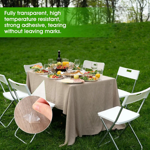 Clear Seventy Piece Table Cloth Clips Set For Outdoor Picnics And Parties Windproof Clips With Adhesive Putty on table