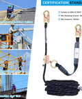 Heavy Duty Fifty Foot Vertical Lifeline Assembly With Rock Solid Alloy Steel Rope Grab And Shock Absorbing Lanyard For Roofer Fall Arrest Safety Kit Fully Osha Approved with safety features and certifications.