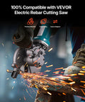 VEVOR Compatible 36-Tooth Electric Rebar Cutter Blades with Cermet Tipped Heat-Treated SK51 Steel cutting rebar with sparks.
