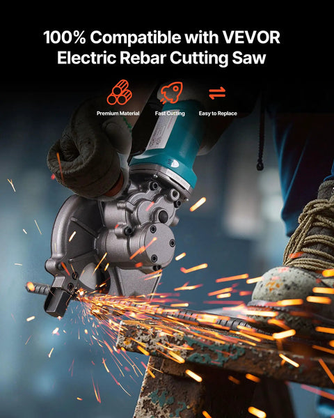VEVOR Compatible 36-Tooth Electric Rebar Cutter Blades with Cermet Tipped Heat-Treated SK51 Steel cutting rebar with sparks.