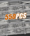 Stainless Steel Cotter Pin Kit 550 Pcs U Pins Assortment Box With Multiple Size Fasteners displayed in a clear container.
