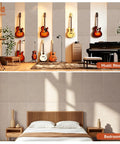 Oversized Self Adhesive Acoustic Wall Panels Made From Dense Polyester Fiber For Quiet Room Treatment And Bass Absorption Suitable For Home Studios Or Living Areas Delivers Premium Camel Color Paired With Quick Peel Stick Two Pack That Truly Slaps in a music room with guitars.