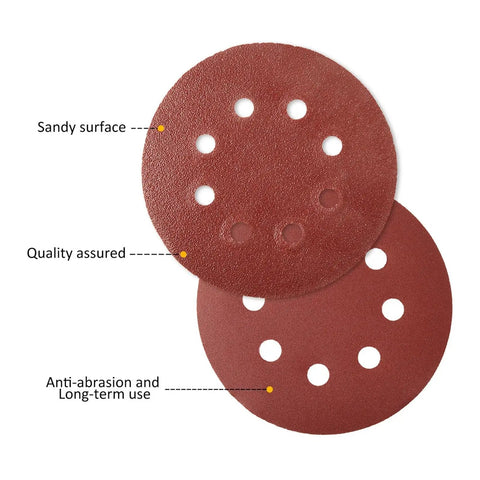 Awesome 100 Piece Sandpaper Set With 125Mm Hook Loop Discs showing sandy surface and anti-abrasion design for effective polishing.