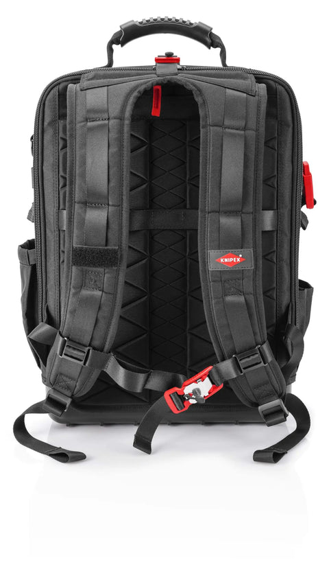 Back view of Modular X18 Tool Backpack With 21 Loops And 37 Pockets, Waterproof Molded Shell, visible straps and rugged design